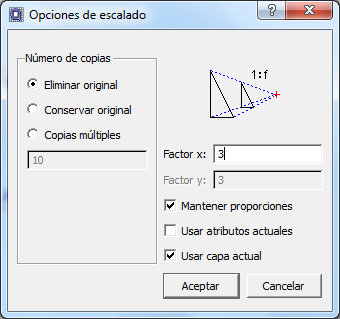 Opciones de escalado en Qcad