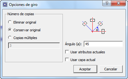 Opciones de giro en QCad