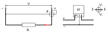 Conexión de un vatímetro en corriente continua