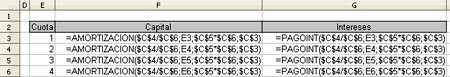 interés y capital por cuota