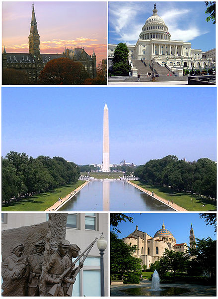Georgetown Univ. U.S. Capitol. Washington monument. Civil War Memorial. National Shrine.