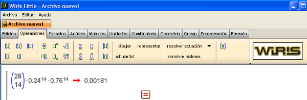Operación realizada con Wiris