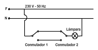 Esquema multifilar para el control de una lámpara desde dos puntos