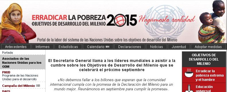 Web de los objetivos de desarrollo del milenio.
